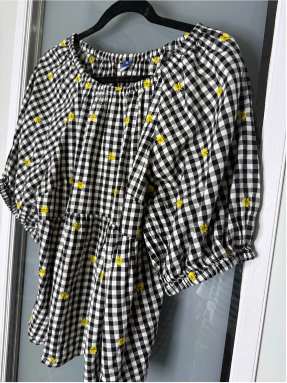 Old Navy Black & White Gingham Daisy Blouse Plus Size XL